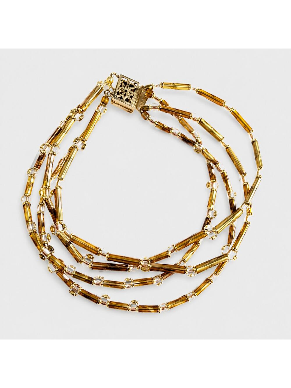 Multi-strand Gold & Clear Beaded Bracelet 6.5" Vintage 4 Strands gbr-47